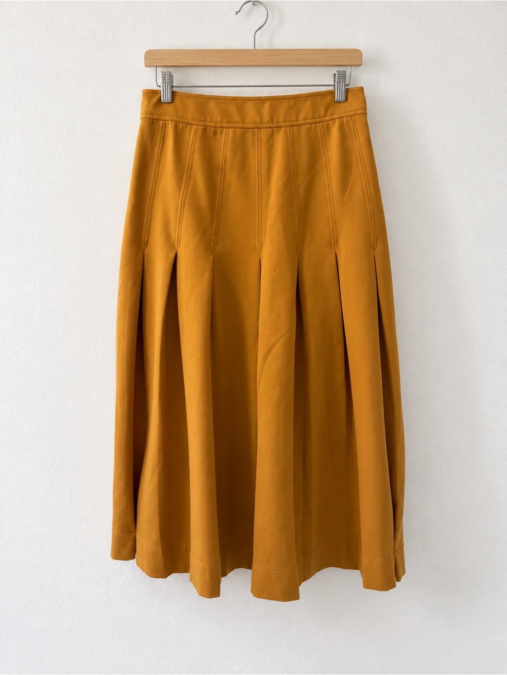 Women's Mustard Pleated Midi Skirt